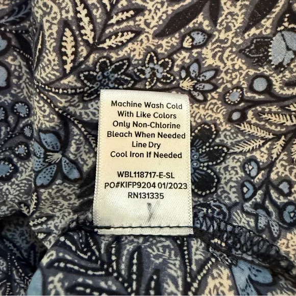 Evereve 'Sheila'  Blue Floral Batik Piped Cotton Blouse Small - Picture 9 of 9